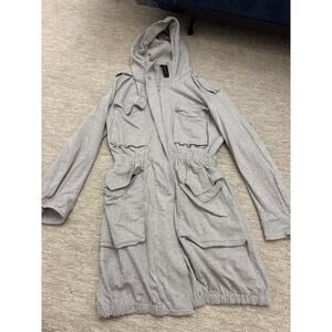 Norma Kamali Gray Hooded Utility Jacket Coat – Women’s Size M – Stretch Cotton